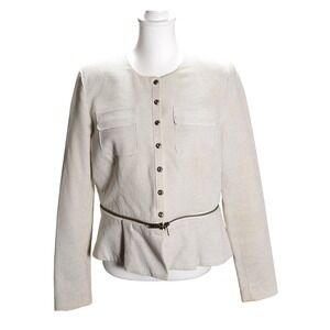 Carol Anderson Tailored Zip Peplum Blazer Grid Casual Work Office Structured‎